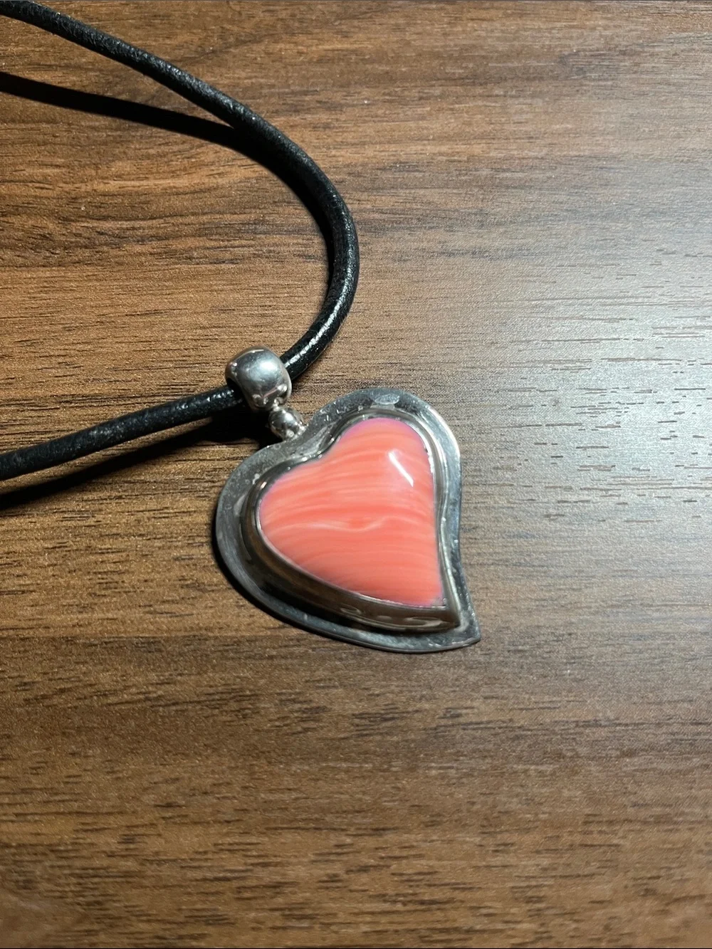 Mexico ATI Sterling & Peach Pink Coral Heart Shaped Pendant- 1 3/4
